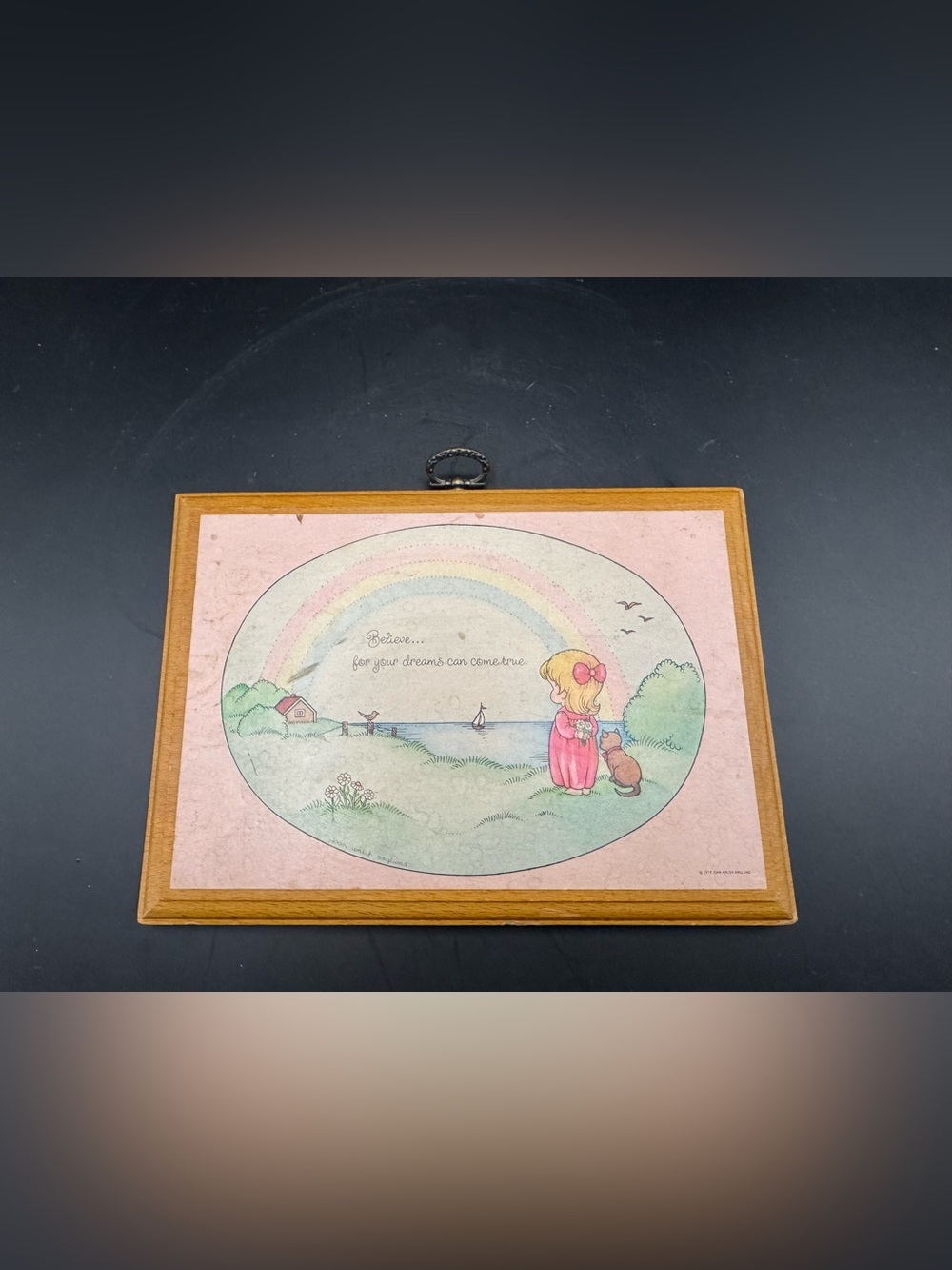 Vintage Hallmark Joan Walsh 1974 “Believe…” quote Wooden Wall Art, Pastel